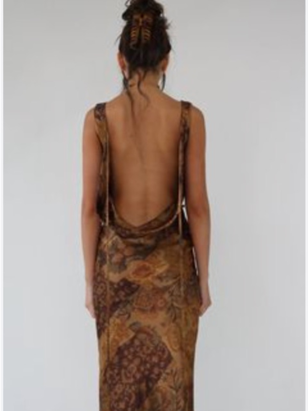 Mirror Palais Gold Brown Paisley Satin Cowl-Neck Maxi Dress - Picture 2 of 8